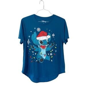 Disney Christmas Stitch Blue Graphic T Shirt Junior’s Size XL 15/17 NEW